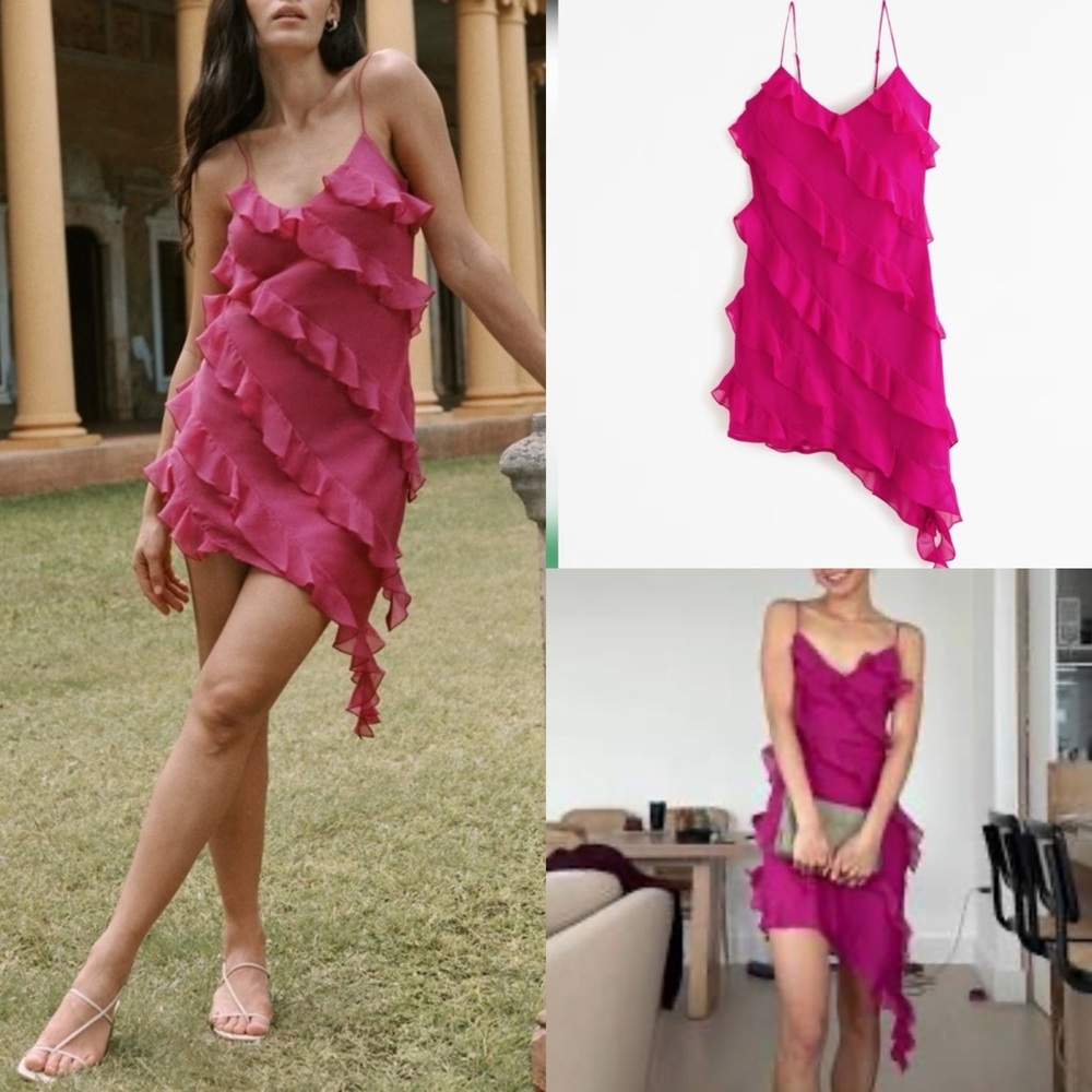 NWT Abercrombie & Fitch all over ruffle small tall pink Asymmetrical Dress